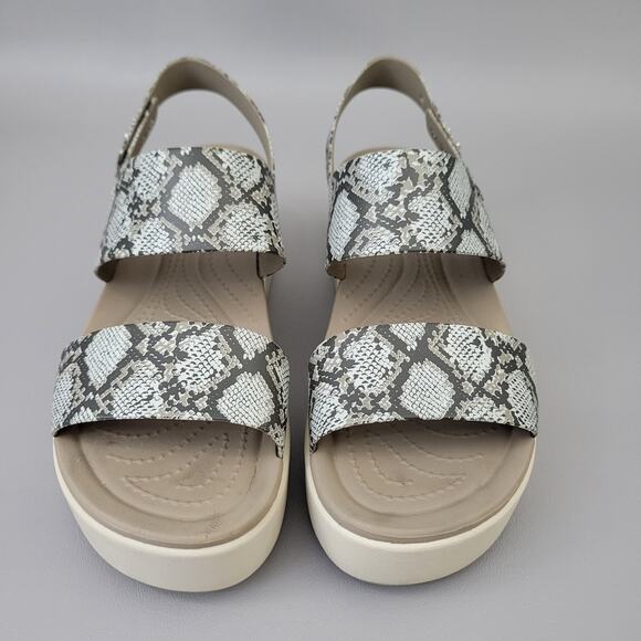 Crocs Womens Brooklyn Low Wedge Slingback Sandal Snake Print 206453 Beige Size 9 - Picture 4 of 13